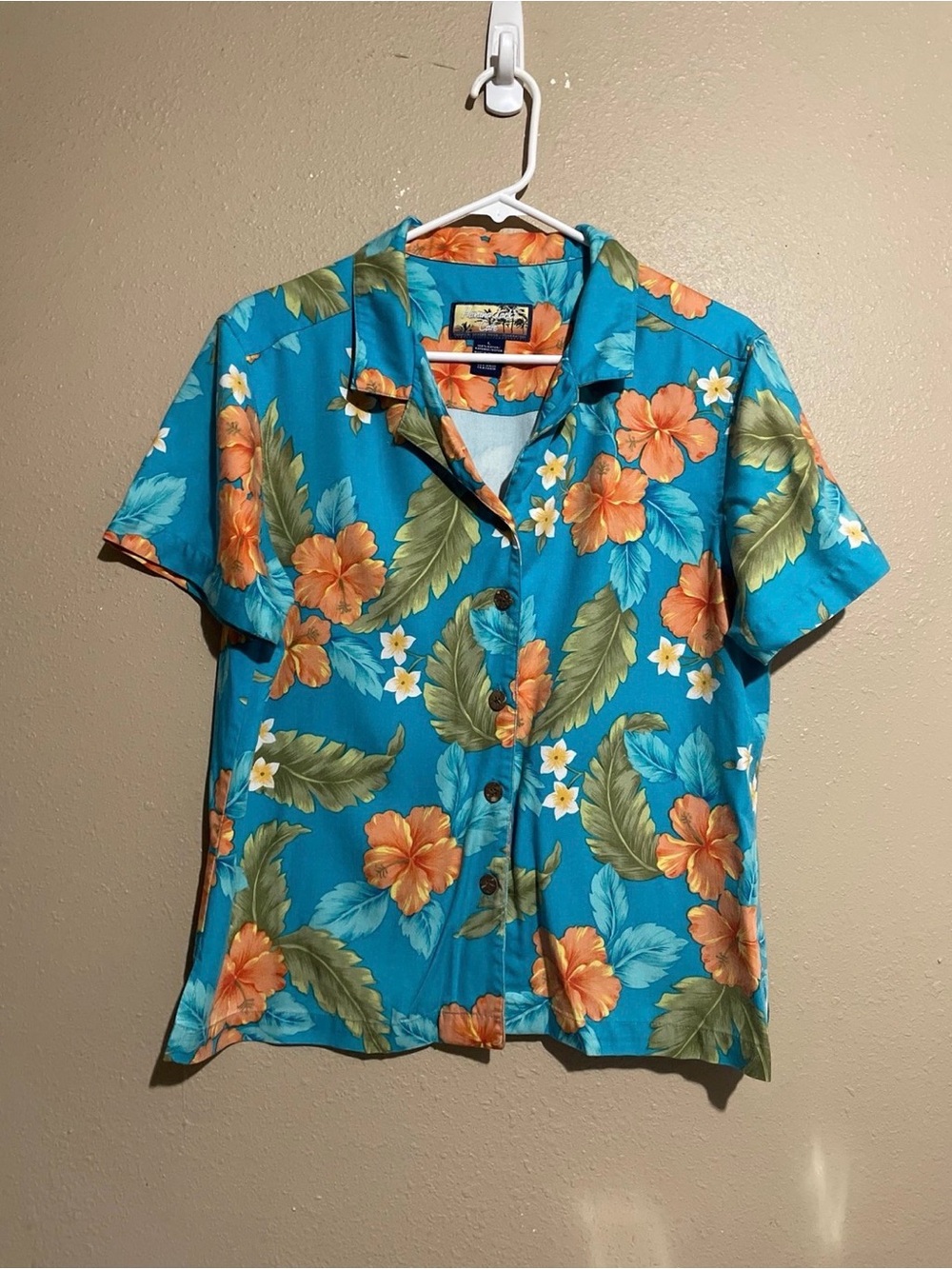 Vintage Havana Jack Cafe Floral Hawaiian Button Down Shirt Women’s L Rayon